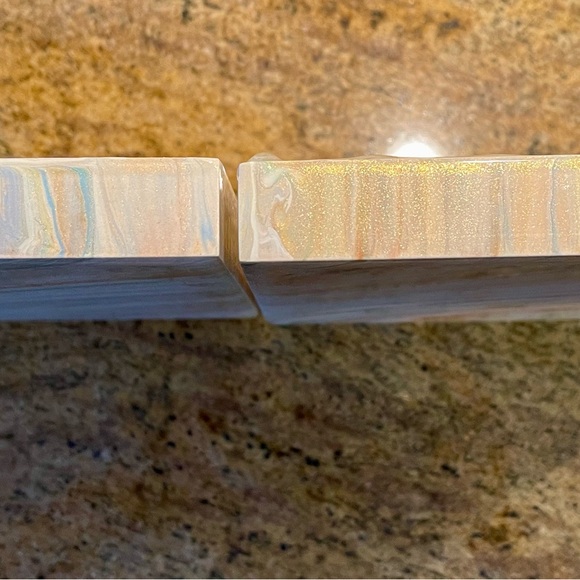 Original art 8x8” wooden panel paintings, acrylic pour with resin, soft pastels - Picture 6 of 13